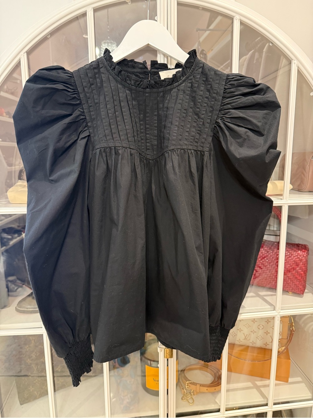 Cleobella Black Puff-Sleeve Pintuck Peasant Blouse